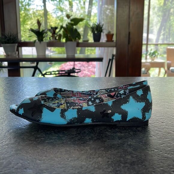 IRON FIST Rayplay Peep Toe flats blue and black shoes with stars BNIB - Picture 3 of 8